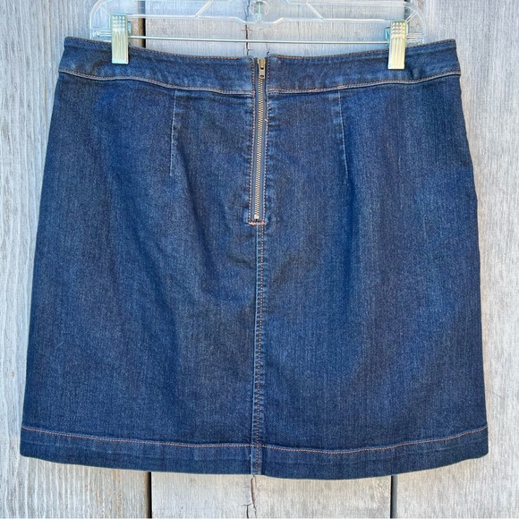 Ann Taylor LOFT basic navy cotton blend denim midi skirt pockets silver hardware - Picture 3 of 15